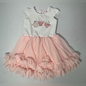 Easter Bunny Tutu Dress Girls 24M Pink Tulle Tea Party Outfit Short Cap Sleeve